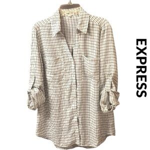 Express Women's Portofino White & Black Button Down Shirt